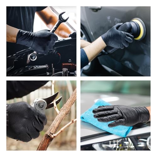 10mil Nitrile-Gloves Disposable-Black Chemical-Resistant Rubber - Mechanic Gloves Heavy Duty, Latex Free, Diamond Grip (500, X-Large)