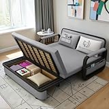 UNICORN FURNITURE Double Pull Out Sofa Bed with Storage (158cm) Convertible Sofa Bed with Storage | 2 Seater Sofa Bed with Wheels & Cushions | Modern Sofa Bed (Grey/Black)
