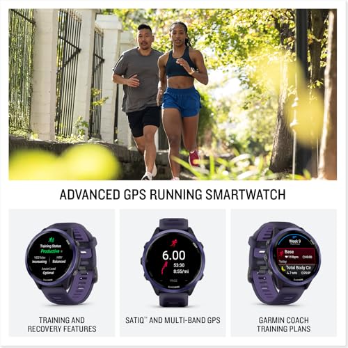Image of Garmin Forerunner 570, 47mm, Advanced GPS Running and Triathlon Smartwatch, AMOLED Display, Training and Recovery Features, Indigo Aluminum with Translucent Imperial Purple Band