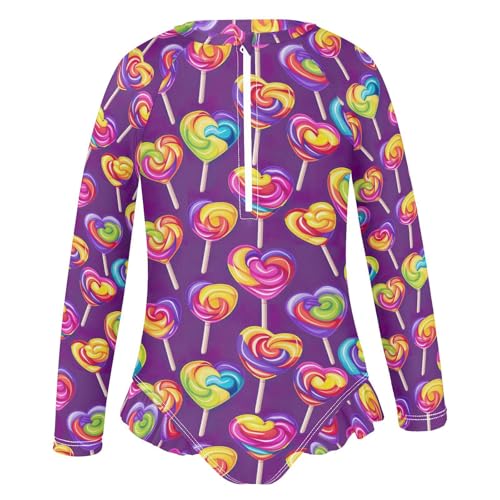 Kawaii Heart Lollipop Girls Long Sleeve Swimsuit UPF 50+ Rashguard Swimwear One Piece Bathing Suit 212203574