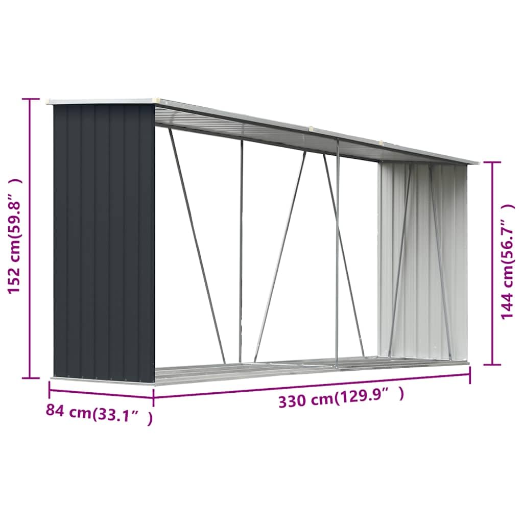 vidaXL Brennholzlager Kaminholzunterstand Brennholzregal Brennholzunterstand Kaminholzständer Holzlager Verzinkter Stahl 330x84x152cm Anthrazit