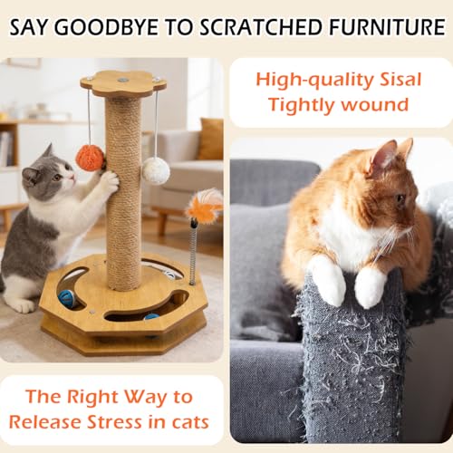Rascador para gato torre 4 en 1 con juguete interactivo miniatura 4