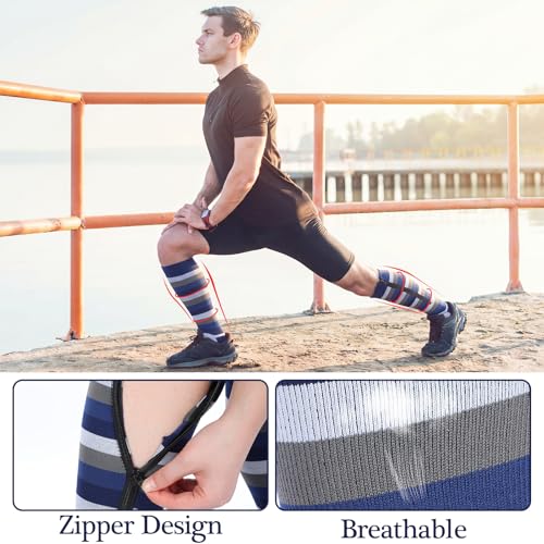 Image of Tarpop 4 Pairs Men Zipper Compression Socks Colorful 20-30mmhg Compression Stockings with Zipper for Men Women Swelling Edema