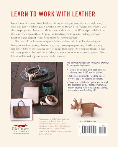 Leather Crafting Starter Book: Tools, Techniques, and 16 Step-by-Step Projects for Beginners (Fox Chapel Publishing) Learn the Basics and Start Making Wallets, Cases, Covers, Bags, Moccasins, & More - Image 2