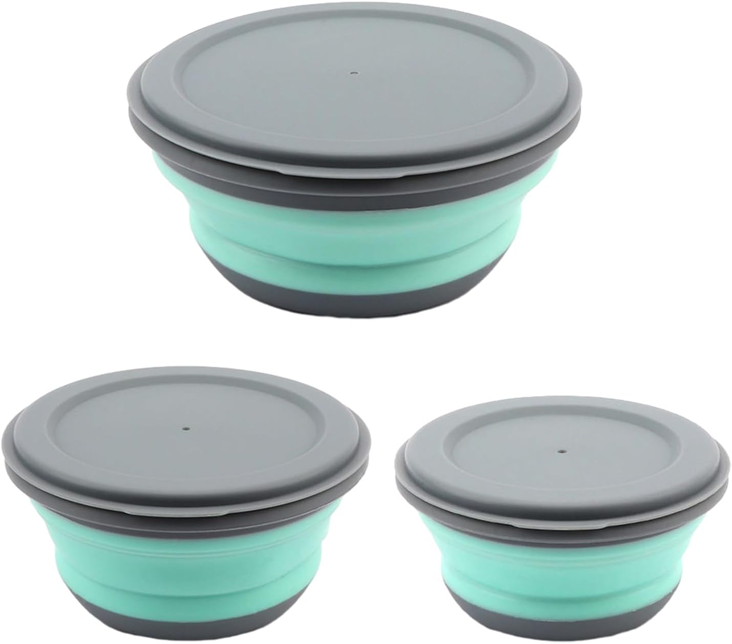 3-Piece Silicone Folding Food Storage Bowl with Lid - Portable Camping & Home Kitchen Use (Green)