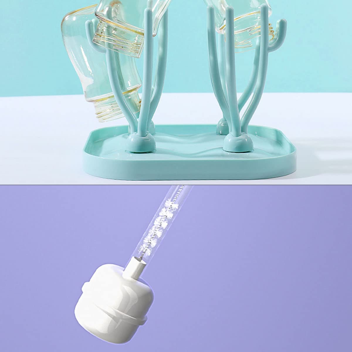 Scolapiatti Per Biberon Bottiglia,Stendino Biberon Rastrelliere,Spazzola Per Biberon,Bottiglia Stendino Scolabiberon,Silicone Pulizia Biberons,Spazzole Per Bottiglie,Asciuga Biberon,Kiuiom