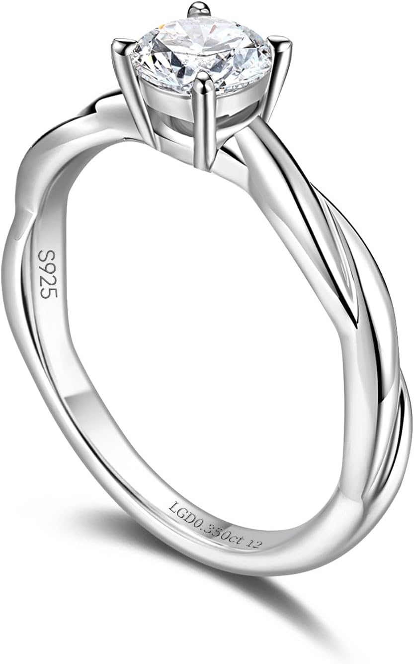 AGVANA 0.3-1 Carat Lab Grown Diamond 4 Prong Solitaire Petite Twisted Vine Ring in Sterling Silver Promise Engagement Anniversary Wedding Ring for Women (D-E Color, VS Clarity) - Image 3