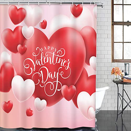 Subwest 4 Pcs Shower Curtain Set Happy Valentine Day Hearts Love With Non-Slip Rugs Toilet Lid Cover And Bath Mat Bathroom Decor Set 72 X 72 Inch #TOP1