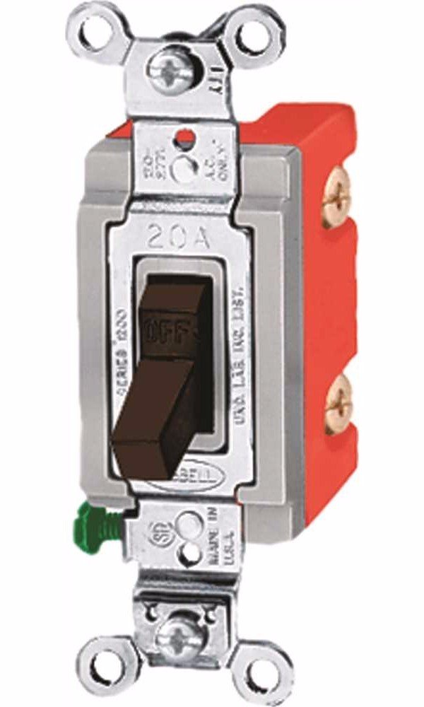 Hubbell HBL1221 Single Pole Toggle, Industrial Grade, 20 amp, 120/277V, Brown (Pack of 10)