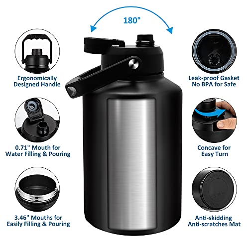 Water Bottle Insulated 128Oz + 64Oz Handle Spout Lid Half Gallon Bottle Leak Proof, Vacuum Insulated Large Metal Stainless Steel Water Jug One Gallon Wide Mouth For Sports Gym, Keep Cold 48H Warm 24H #TOP1
