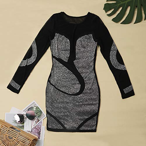 Image of PORRCEY Women's Sexy Elegant Rhinestone Mesh Party Club Night Mini Dress