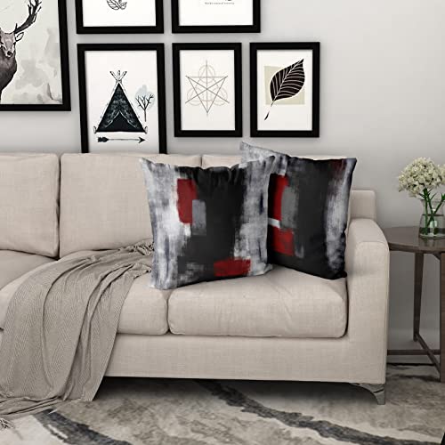 Giwawa Red And Black Throw Pillow Covers - Grey Abstract Art Painting Pillowcase Modern Decorative Cushion Cover For Sofa Bedroom Living Room Décor 18 X 18 Inch Set Of 2 #TOP1
