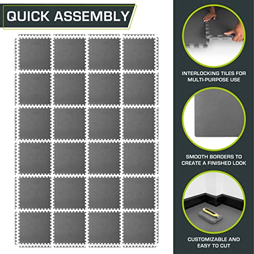 Image of ProsourceFit Weaved Pattern Extra Thick Exercise Puzzle Mat -inch, EVA Foam Interlocking Tiles for Protective, Cushioned Flooring for Home and Gym Equipment; Grey, 96 SQ FT, 24 Tiles