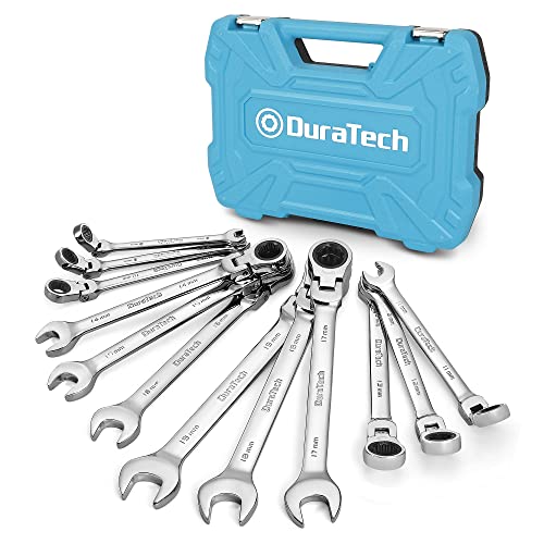 Duratech 12-Piece Flex-Head Ratcheting Combination Wrench Set, 72-Tooth, Metric, 8-19Mm, Cr-V Steel, Organized In Storage Case #TOP9