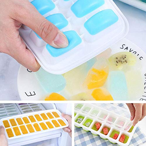 Image of Ice Cube Tray 4 Pack with Removable Lids - Silicone Ice Cube Trays For Freezer - BPA Free, Easy Release and Flexible - Covered and Great For Stacking (Green)