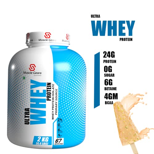 Image of Muscle Gears Performance Ultra Whey Protein Powder, Mlai Kulfi Flavor - 2 KG | 25g Protein Per Scoop I Help to Increase Energy, Build Muscle, Recovery, Hydration Gluten Free | Pack of 1