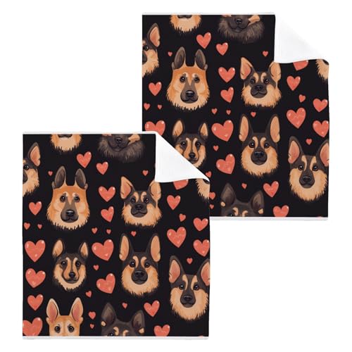 ALAZA Wash Cloth Set 100% Cotton Fingertip Towels Face Cloths Sets German Shepherd Love Highly Absorbent Soft Feel Set of 2