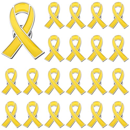 DTOFOOT 36PCS Yellow Ribbon Enamel Pins Bulk Bone Cancer Awareness Lapel Pins Hope Love Ribbon Brooches Badge for Support Campaign Charity Donation Event Statement Childhood Cancer Awareness Items