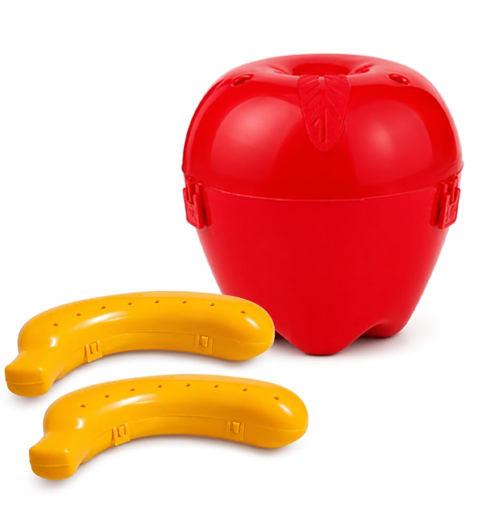 mikanix fresh fruit storage set | reusable saver box | portable food holder | airtight fridge organizer | lunch box | durable kitchen storage solution for home, travel (1 apple & 2 banana, 3pc)