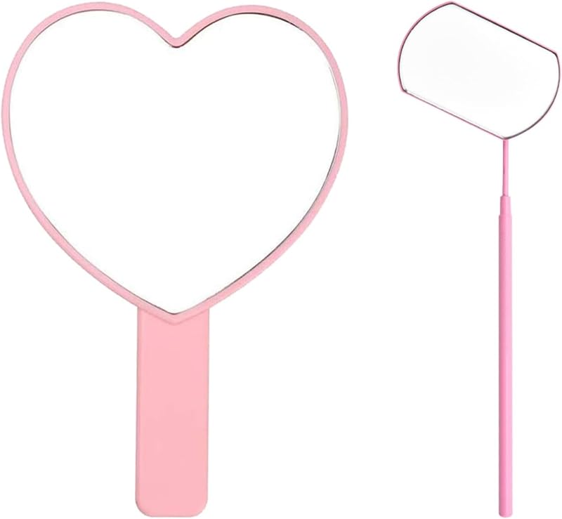 Espelho de mão portátil TBWHL em formato de coração com espelho para cílios, rosa, pacote com 2
