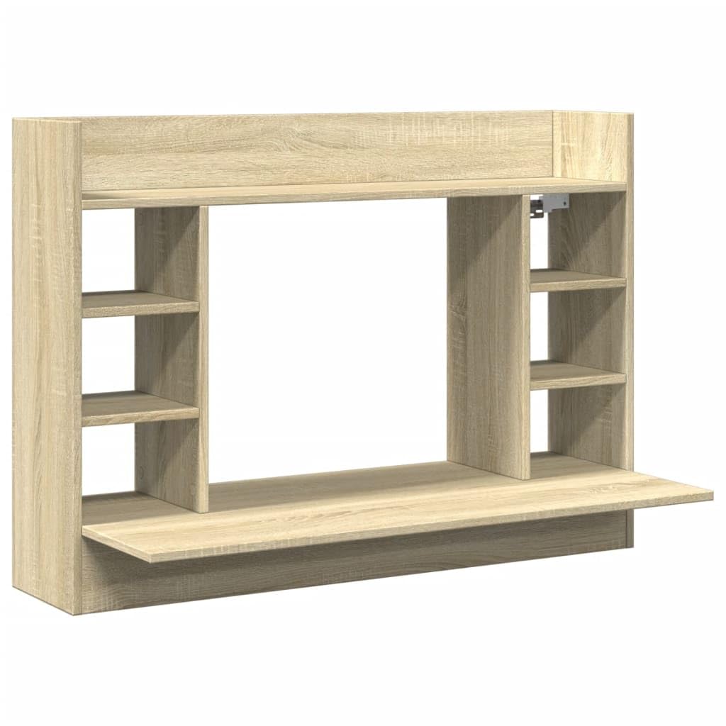 Scrivania da parete in rovere Sonoma, 105 x 48 x 75 cm, con ripiano e scomparti, scrivania salvaspazio per home office, tavolo da parete multifunzionale con spazio