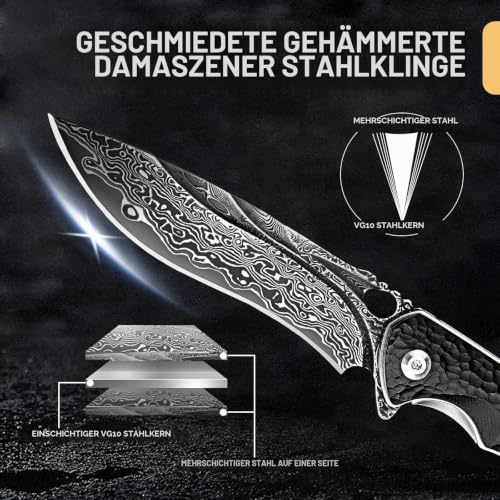 Freelander Damast Taschenmesser, Klappmesser Outdoor mit VG10 Damaststahl – Ansicht 2