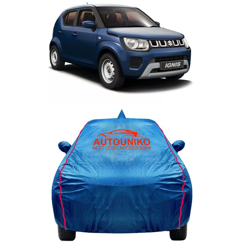 Image of Waterproof Car Body Cover for Maruti Ignis with Mirror and Antenna Pocket and Soft Cotton Lining (Full Bottom Elastic Triple Stitched) (Navy Blue)