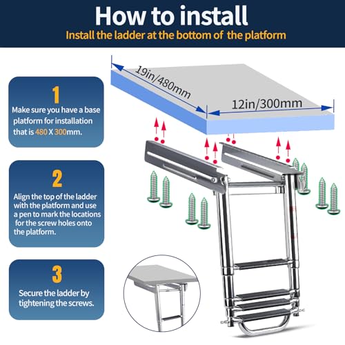 image for Marinebaby 3-4 Step Boat Ladder Under Platform Slide Mount Boat Boardi