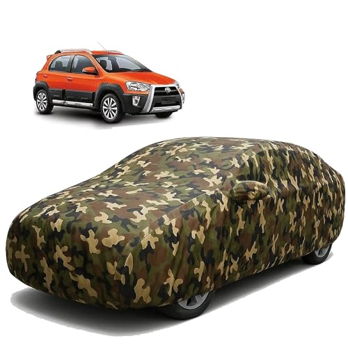 Image of Sulfar 100% Waterproof Car Body Cover Compatible with Mirror for Toyota Etios Cross with Long Lasting Durable Material (Triple Stitched, Full Bottom Elastic, Camouflage Army)