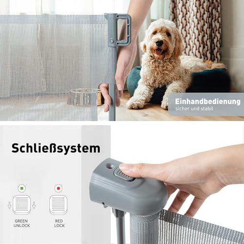 Hawthyhome Treppenschutzgitter Türschutzgitter Ausziehbar 0-180CM, Kinderschutzgitter,Schutzgitter Treppe für Babys und Haustiere Geeignet für Treppen, Türen, Terrasse （Grau-180CM