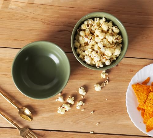 Image of Niyara Ceramic Printed Bowl Set of 2 | Premium Serving Bowls for Snacks, Soup & Desserts | Microwave & Dishwasher Safe (Green line Bowl)