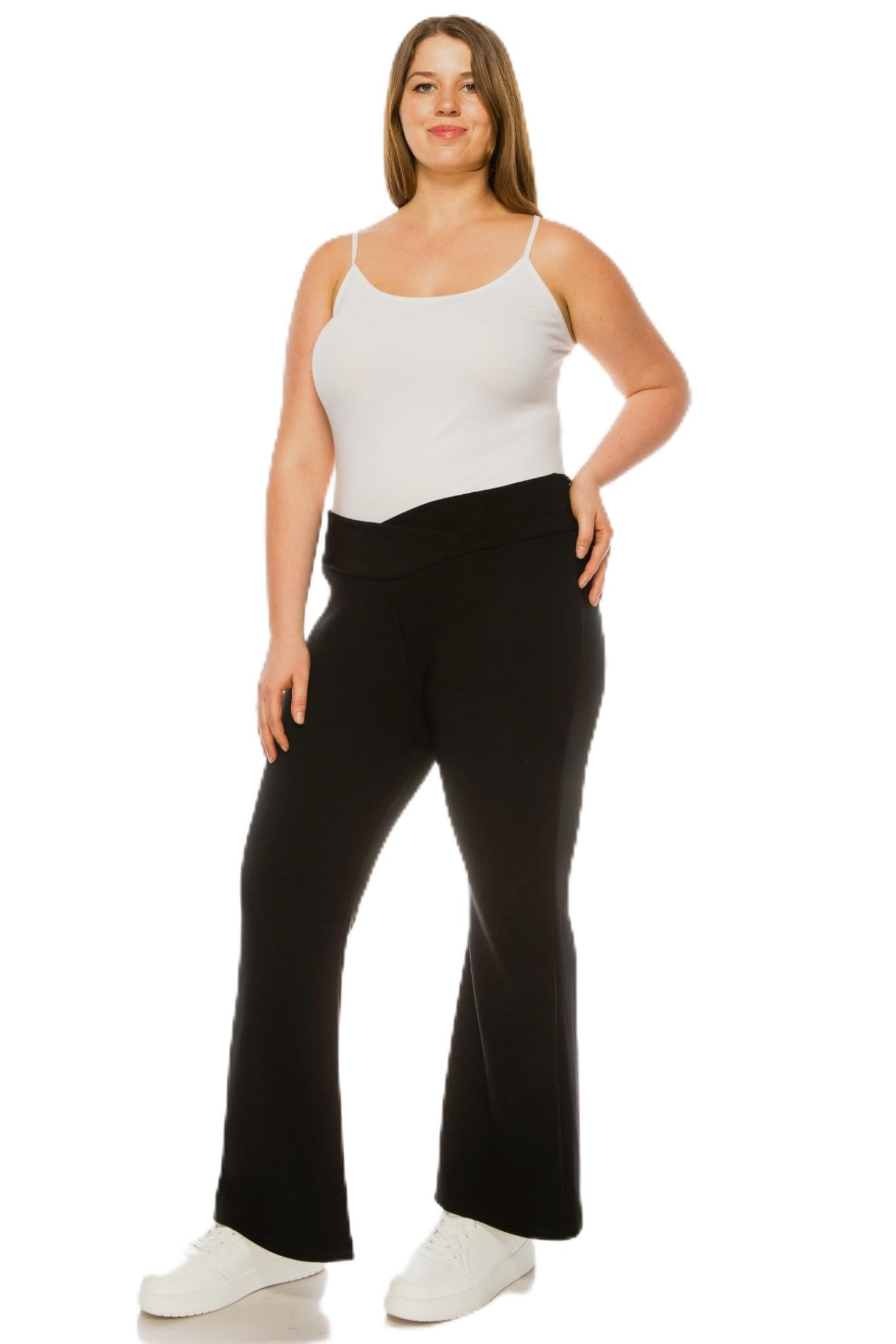 Womens Plus Size Flare Leg Pants High Waist Stretch Bootcut Slacks with Tummy Control for Work Casual Office