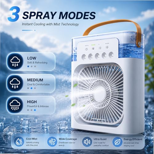Image of Mini Cooler Fan for Room, Kitchen, Home & Office Desk | USB Cable, 3 Wind Speed Mode with Cooling Misting Fan (White)