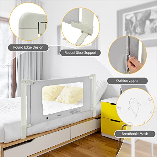 Baby Joy Bed Rails For Toddlers, 59'' Extra Long, Height Adjustable Kids Rail Guard W/Double Safety Lock For Convertible Crib, Folding Baby Bedrail For Twin Double Full Size Queen King Mattress, Gray #TOP4