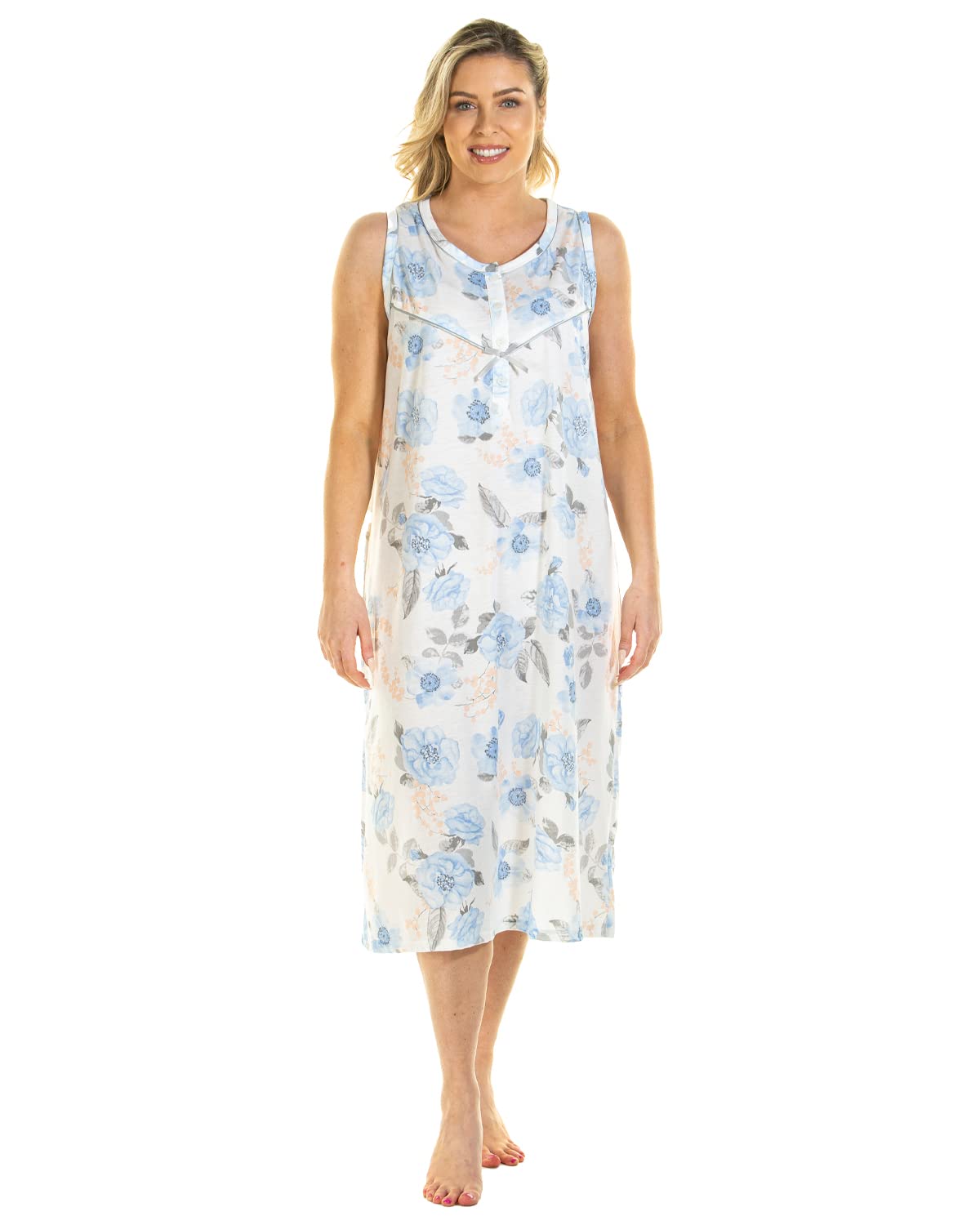 Slumber Hut Women's Blue Jersey Sleeveless Rose Floral Nightie Nightdress (,10-12)