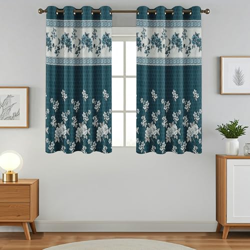 Image of Homefab India Jacquard Jute Curtains Room Darkening - Window 5 feet, Pack of 2 Curtain, Blue Floral