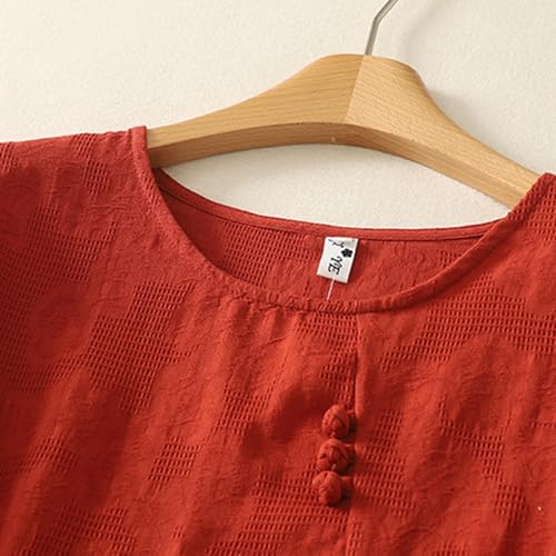 Turtle Neck Linen Tops for Women Fall Summer Short Sleeve Plain Tops Shirt Blouses Women 2025 Y2K4