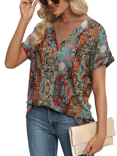 Image of WIHOLL Womens Summer Tops Short Dolman Sleeve Shirts 2026 Fashion V Neck Outfits Clothes
