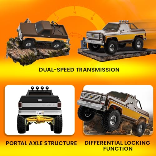 Image of FCX10S FMS 1 /10 K5 S RC Crawler Chevy Blazer Officially Licensed, RC Pick Up Truck & SUV, Remote Control Car with Two-Speed Switch for Adults (Orange)