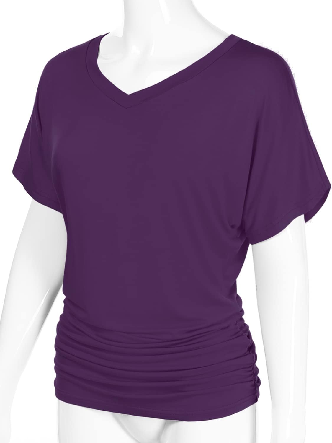 Women's Short Sleeve V-Neck Casual Dolman Top with Side Shirring (S-XXL) - Image 3