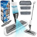 Microfibre Floor Spray Mop Dry Wet Mop Kitchen Floor Cleaning 360° Swivel Head Suitable for Cleaning Tile Laminate Hardwood Ceramic with 3 Replacement Pads, 600ML Refillable Bottle & 1 Scraper