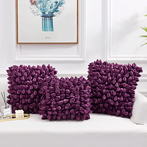 Eucior Purple Pillows 18X18,Geometric Design 100% Handmade Pillow Cover Boho Pillowcase,Velvet Fabric,Luxury Throw Pillows For Couch,Hidden Zipper Closure Accent Pillow #TOP6