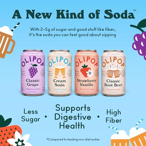 Image of OLIPOP Prebiotic Soda Pop, Favorites Variety, Pantry Pack Packed with Prebiotics, Fiber, and Botanicals, Gluten Free, Vegan, GMO Free, 12oz,(Pack of 24)
