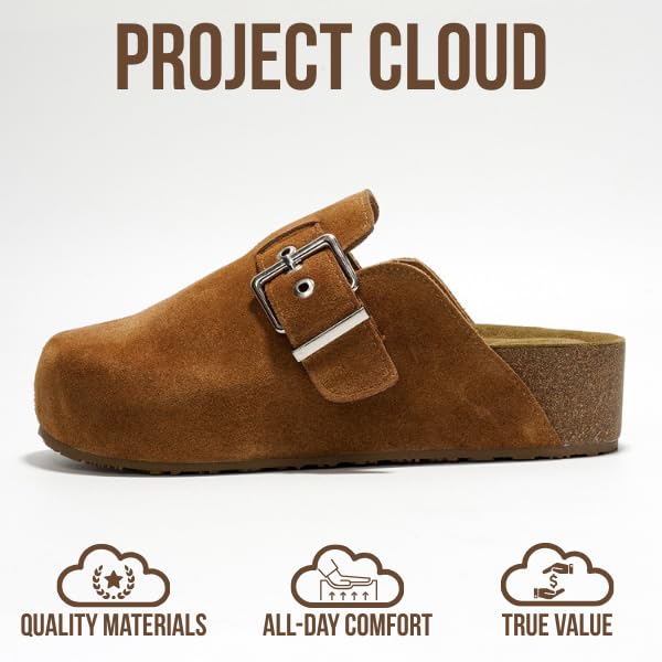 Image of Project Cloud Clogs for Women Footwear - Memory Foam and Non-Slip Platform Wedges Heels for Women Mules & Clogs 2025 - Comfortable Stylish Slip-On with Adjustable Straps (Rhona, Chestnut, 8)