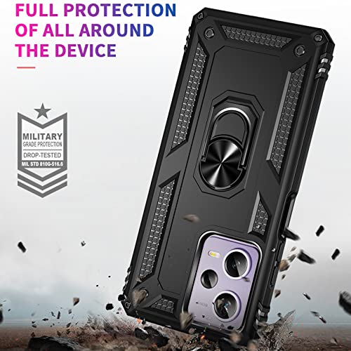 Image of Back Cover for Redmi Note 12 Pro Plus 5G | Rugged Armor Case with Ring Stand | 360 Protection | Shockproof | Camera & Screen Guard (PC, Black)
