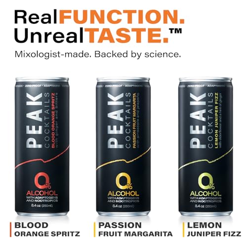 Image of Peak Cocktails Non Alcoholic Drinks, Calming Adaptogen, Variety 48 Pack | Calming, ashwagandha, tart cherry, L-theanine adaptogen blend; recovery, sleep & mood, non-alcoholic, zero proof, vegan