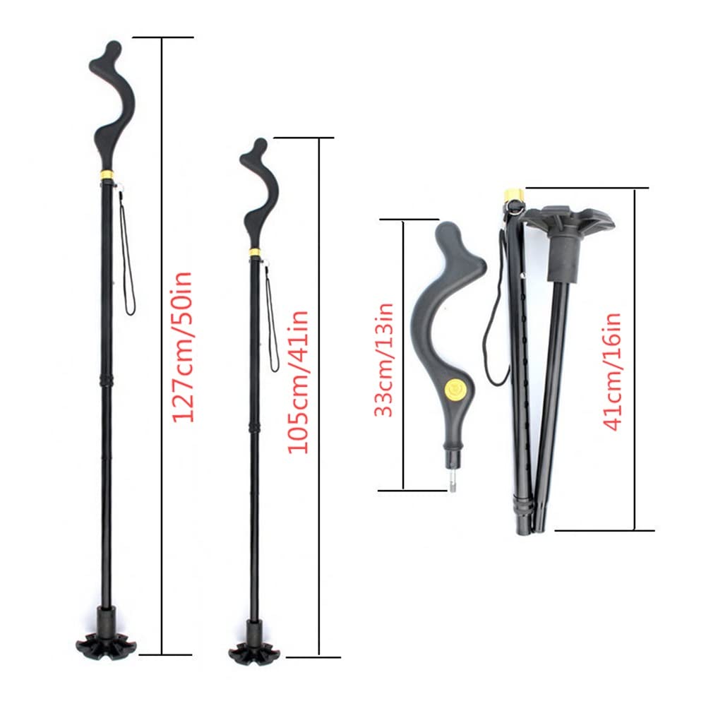 Składana laska dla kobiet i mężczyzn Antypoślizgowe gumowe nóżki Kule z włókna węglowego Regulacja wysokości 105-127 cm Ergonomiczne uchwyty Czarny 1 sztuka decorate