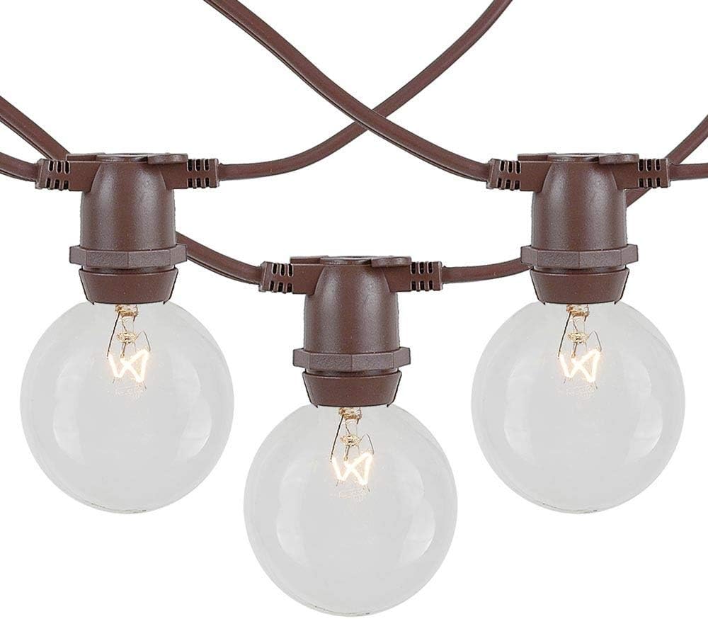 Novelty Lights 25 Feet Heavy Duty Light String with 25 in-Line E17 Sockets, Brown Wire PVC Commercial Grade Stringer, 12" Spacing, End-to-End Connectable, No Bulbs