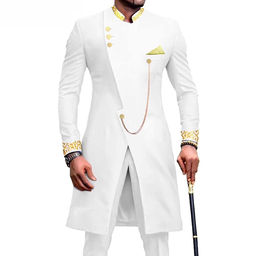 Dashiki Africain Homme Ensemble Blanc XXL Solution Costume Confortable pour Mariage
