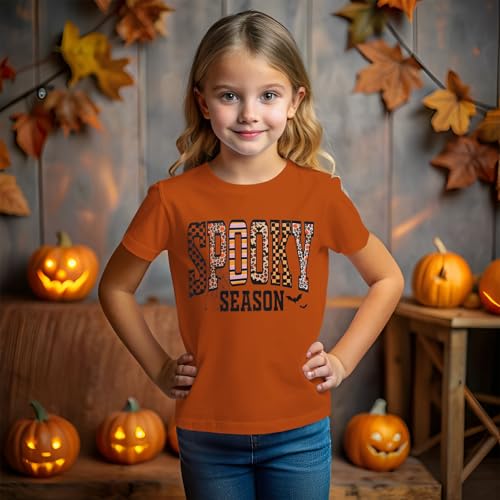 CM C&M WODRO Girls Halloween T-Shirt Leopard Spooky Season Letter Graphic Tee Shirt Short Sleeve Cute Funny Kids Fall Tops2
